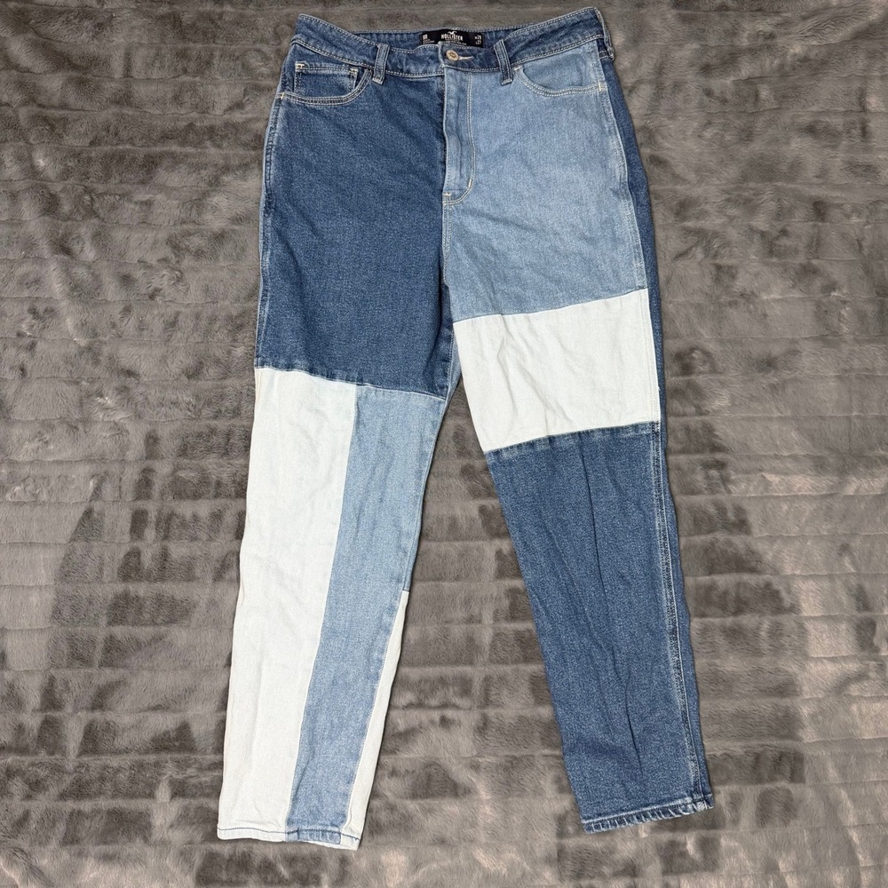 Hollister Patchwork Mom Jeans Women 9R W29 Blue Ultra High Rise Colorblock Denim